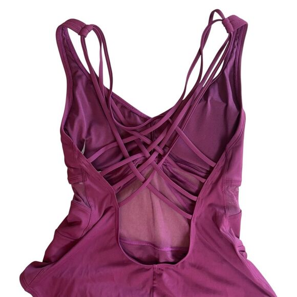 Bleu Rod Beattie V-Neck Mesh Strappy Cross-Back One Piece Purple Swimsuit Sz. 12 - Picture 7 of 12